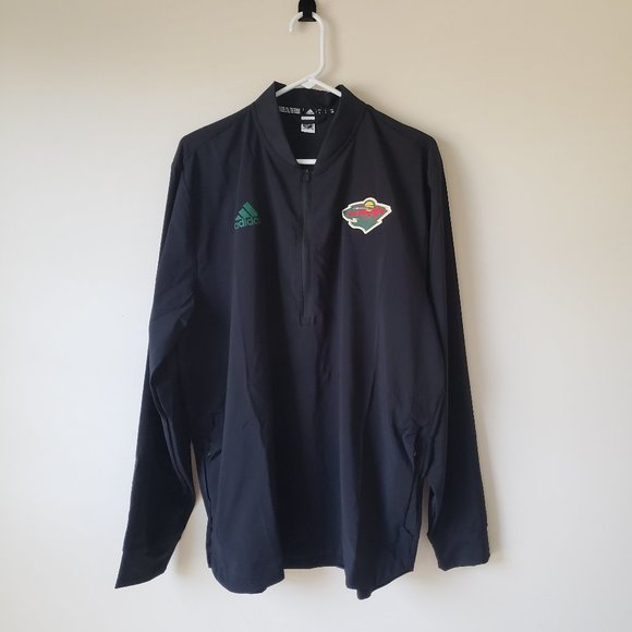adidas Other - Adidas Minnesota Wild NHL 1/4 Zip Windbreaker Jacket Men's Sz Large Black NWT